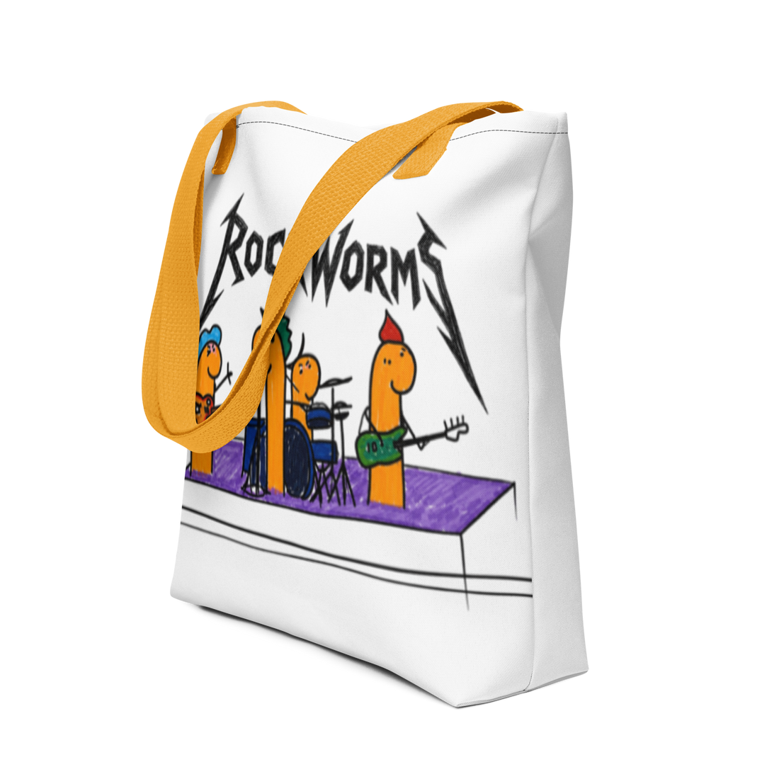 RockWorm Tote Bag med håndtegnet rocke-mark illustrasjon fra NioDsign